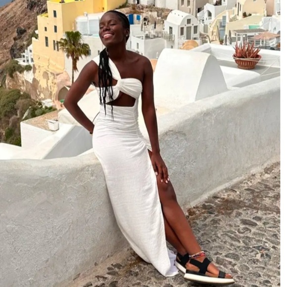 Just BEE Queen Harlow Dress White Cutout One Shoulder Maxi Size M - Picture 14 of 16